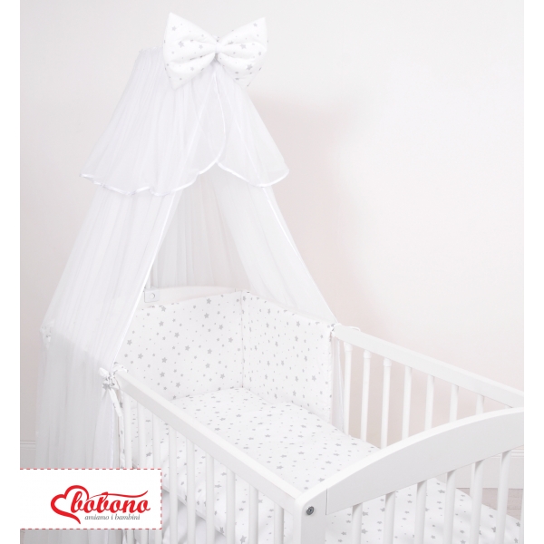 Babybettwäsche Set 5-tlg mit Moskitonetz - Mini Sternchen grau