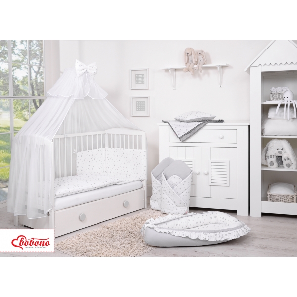Babybettwäsche Set 5-tlg mit Moskitonetz - Mini Sternchen grau