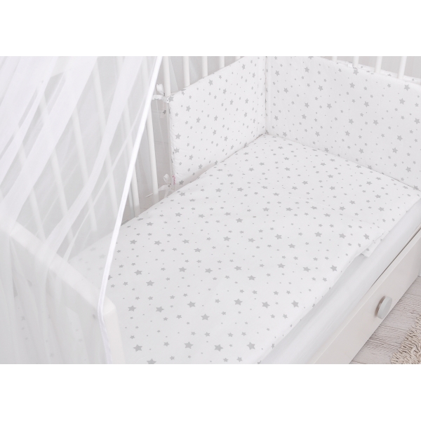 Babybettwäsche Set 5-tlg mit Moskitonetz - Mini Sternchen grau