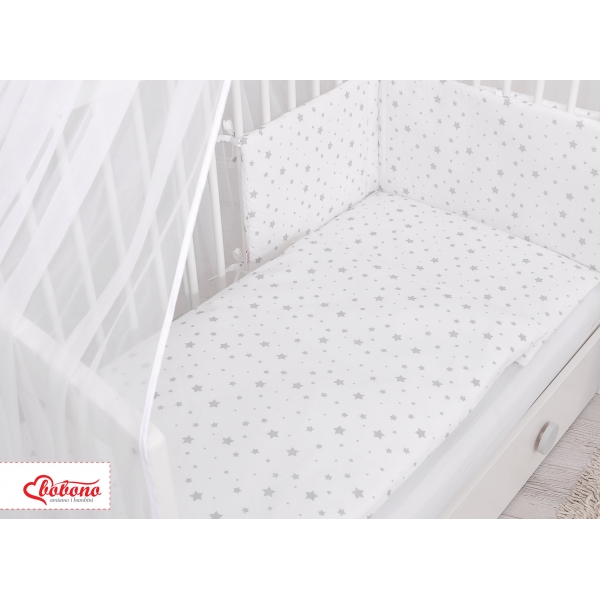 Babybettwäsche Set 5-tlg mit Moskitonetz - Mini Sternchen grau