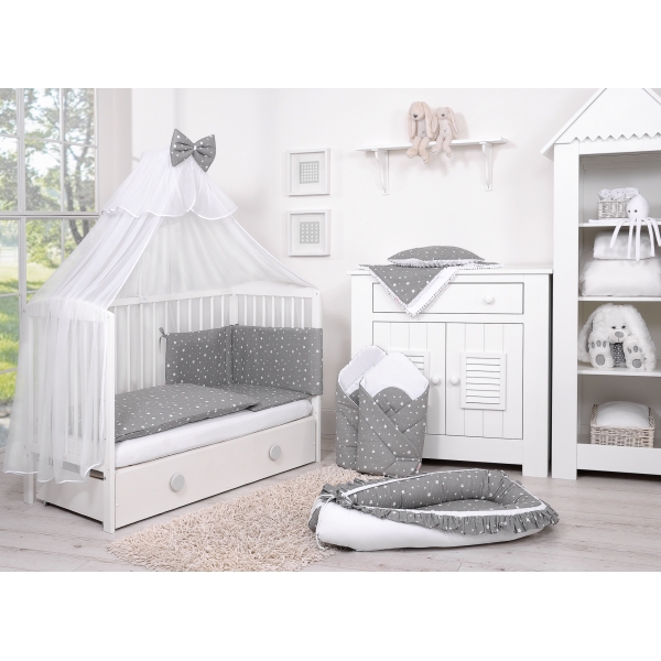 Babybettwäsche Set 5-tlg mit Moskitonetz - mini Sternchen weiß