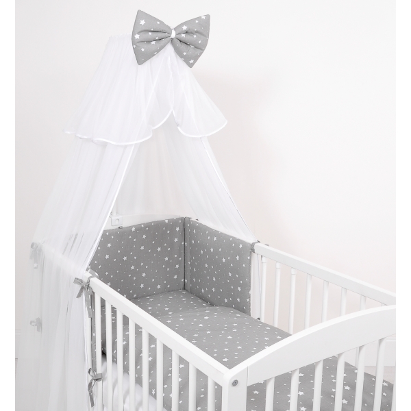 Babybettwäsche Set 5-tlg mit Moskitonetz - mini Sternchen weiß