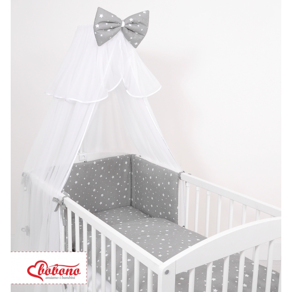 Babybettwäsche Set 5-tlg mit Moskitonetz - mini Sternchen weiß
