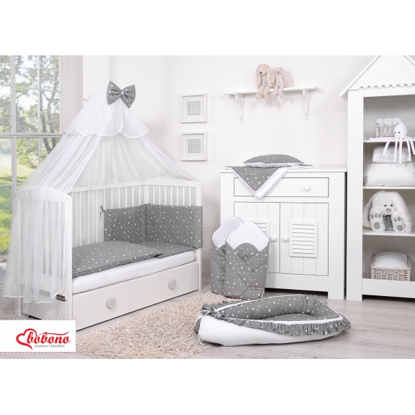 Babybettwäsche Set 5-tlg mit Moskitonetz - mini Sternchen weiß