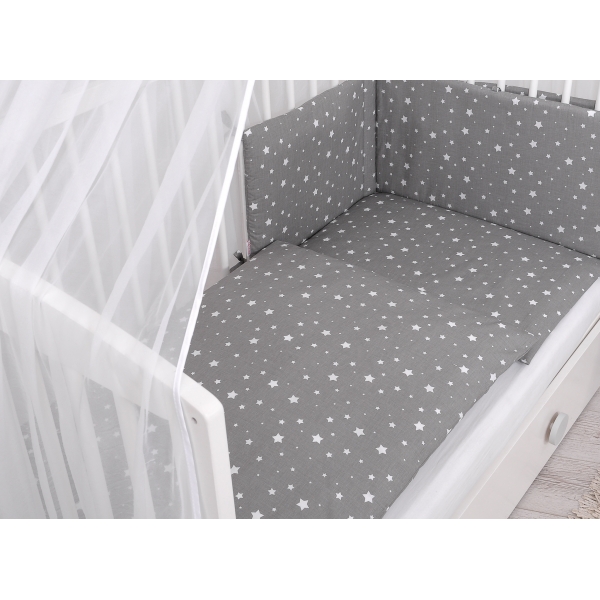 Babybettwäsche Set 5-tlg mit Moskitonetz - mini Sternchen weiß