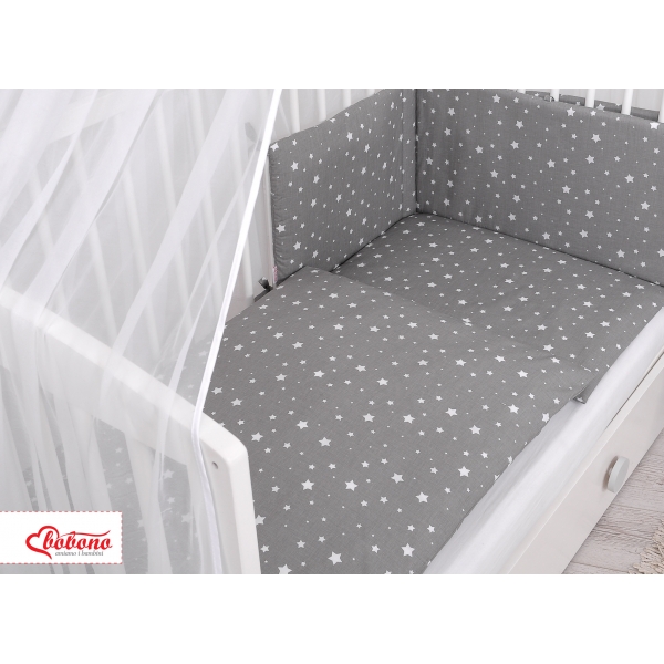 Babybettwäsche Set 5-tlg mit Moskitonetz - mini Sternchen weiß
