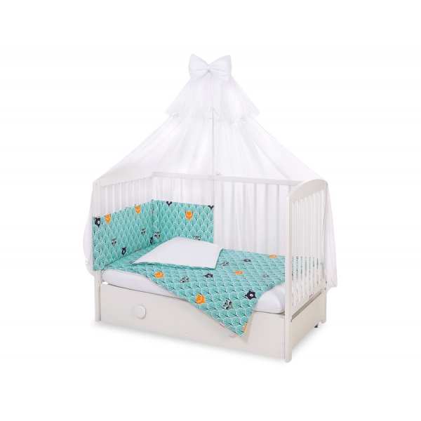 Babybettwäsche Set 5-tlg mit Moskitonetz - Minze Bäume