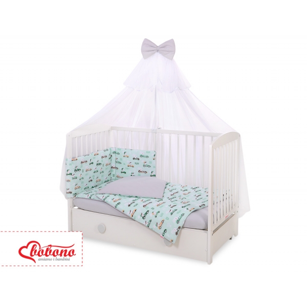 Babybettwäsche Set 5-tlg mit Moskitonetz - Minze Hasen