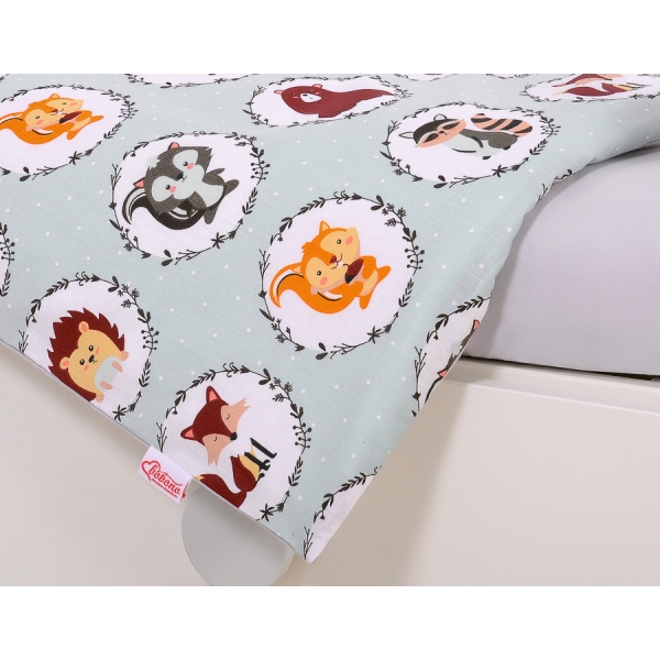 Babybettwäsche Set 5-tlg mit Moskitonetz - Minze Tierchen