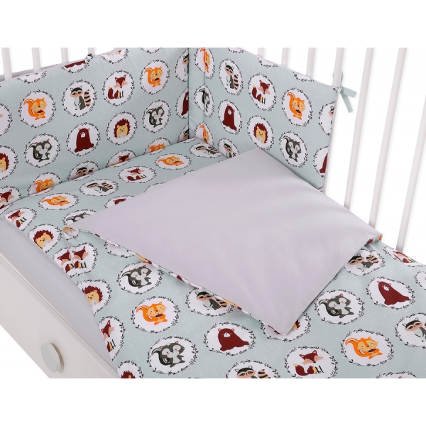 Babybettwäsche Set 5-tlg mit Moskitonetz - Minze Tierchen