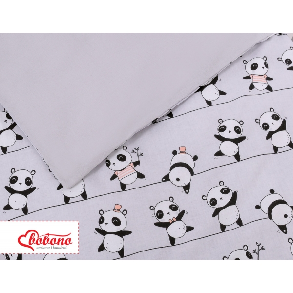 Babybettwäsche Set 5-tlg mit Moskitonetz - Panda grau