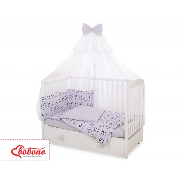 Babybettwäsche Set 5-tlg mit Moskitonetz - Panda grau