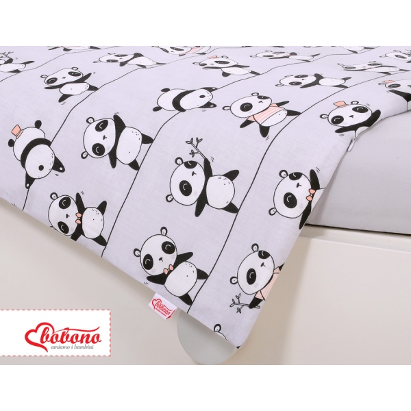 Babybettwäsche Set 5-tlg mit Moskitonetz - Panda grau