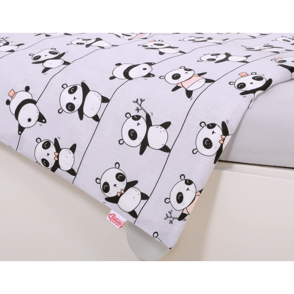 Babybettwäsche Set 5-tlg mit Moskitonetz - Panda grau