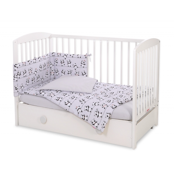 Babybettwäsche Set 5-tlg mit Moskitonetz - Panda grau