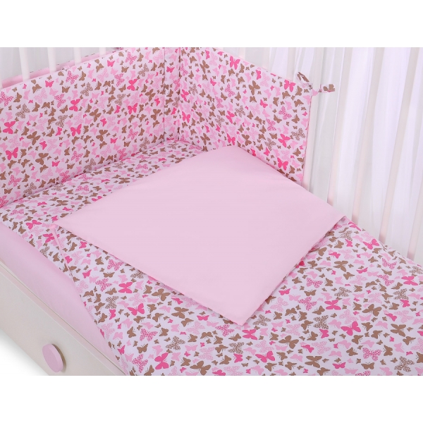 Babybettwäsche Set 5-tlg mit Moskitonetz - rosa Schmetterlinge