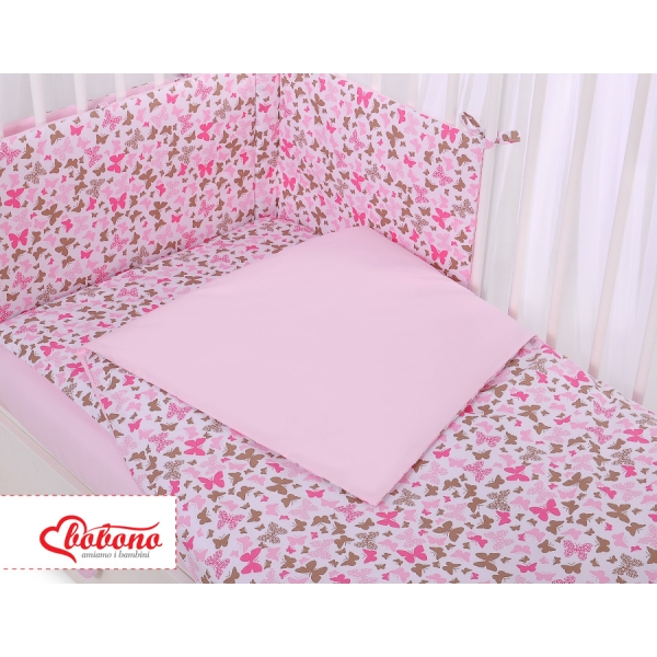 Babybettwäsche Set 5-tlg mit Moskitonetz - rosa Schmetterlinge