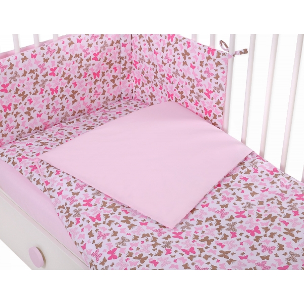 Babybettwäsche Set 5-tlg mit Moskitonetz - rosa Schmetterlinge