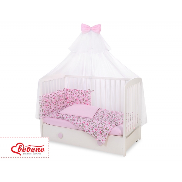 Babybettwäsche Set 5-tlg mit Moskitonetz - rosa Schmetterlinge