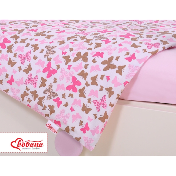 Babybettwäsche Set 5-tlg mit Moskitonetz - rosa Schmetterlinge