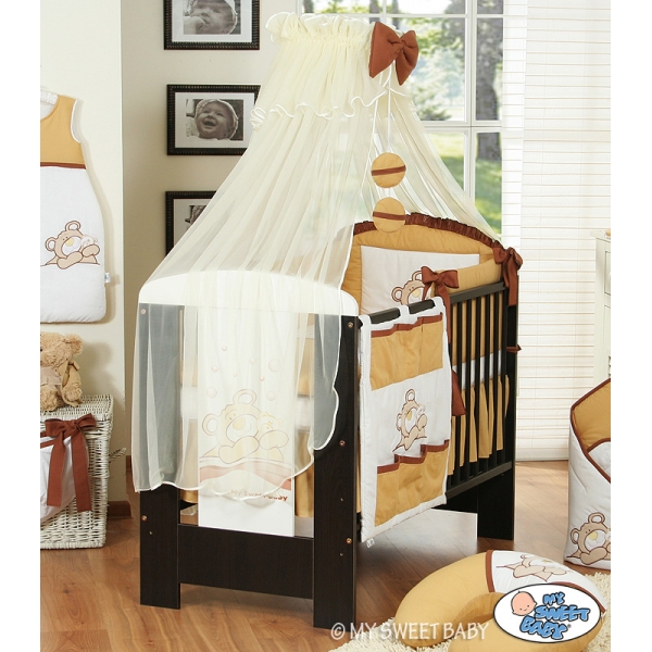 Babybettwäsche Set 5-tlg mit Moskitonetz (S60) - Teddy Bär Barnaba braun