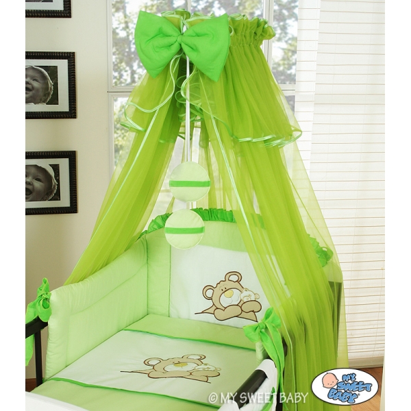 Babybettwäsche Set 5-tlg mit Moskitonetz (S60) - Teddy Bär Barnaba grün