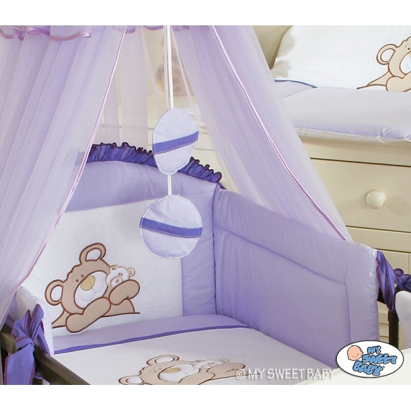 Babybettwäsche Set 5-tlg mit Moskitonetz (S60) - Teddy Bär Barnaba lila