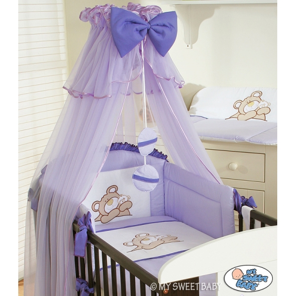 Babybettwäsche Set 5-tlg mit Moskitonetz (S60) - Teddy Bär Barnaba lila