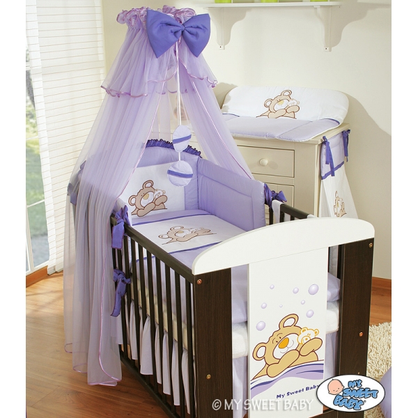 Babybettwäsche Set 5-tlg mit Moskitonetz (S60) - Teddy Bär Barnaba lila