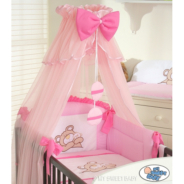 Babybettwäsche Set 5-tlg mit Moskitonetz (S60) - Teddy Bär Barnaba rosa