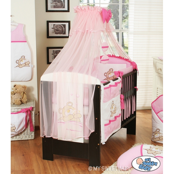 Babybettwäsche Set 5-tlg mit Moskitonetz (S60) - Teddy Bär Barnaba rosa