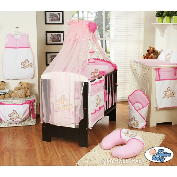 Babybettwäsche Set 5-tlg mit Moskitonetz (S60) - Teddy Bär Barnaba rosa