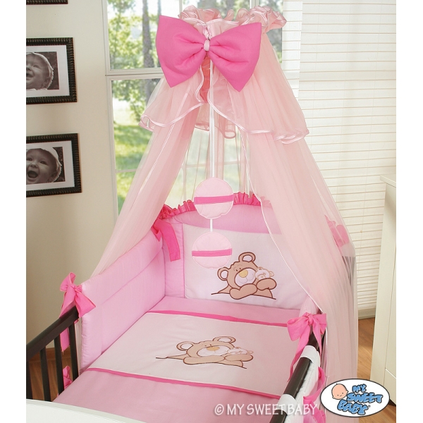 Babybettwäsche Set 5-tlg mit Moskitonetz (S60) - Teddy Bär Barnaba rosa