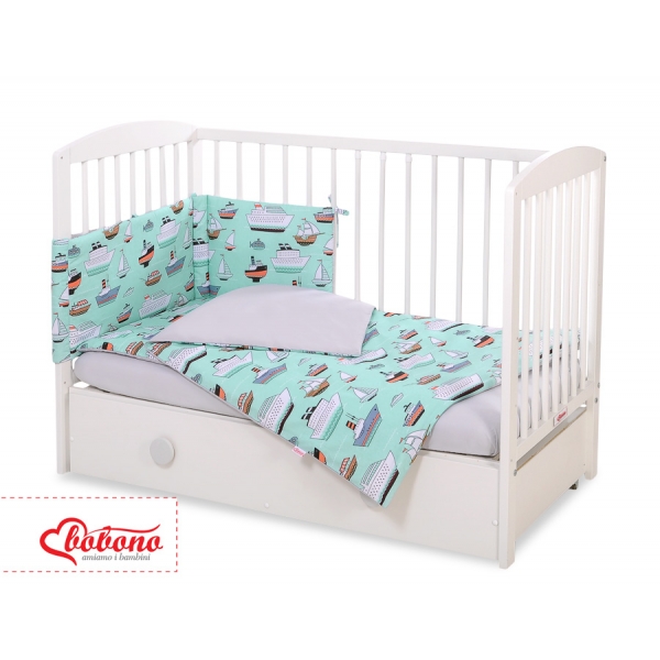 Babybettwäsche Set 5-tlg mit Moskitonetz - Schiffe minze