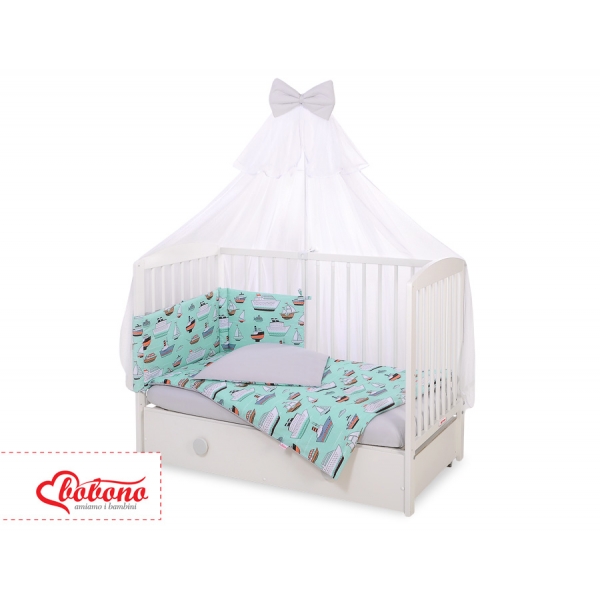Babybettwäsche Set 5-tlg mit Moskitonetz - Schiffe minze
