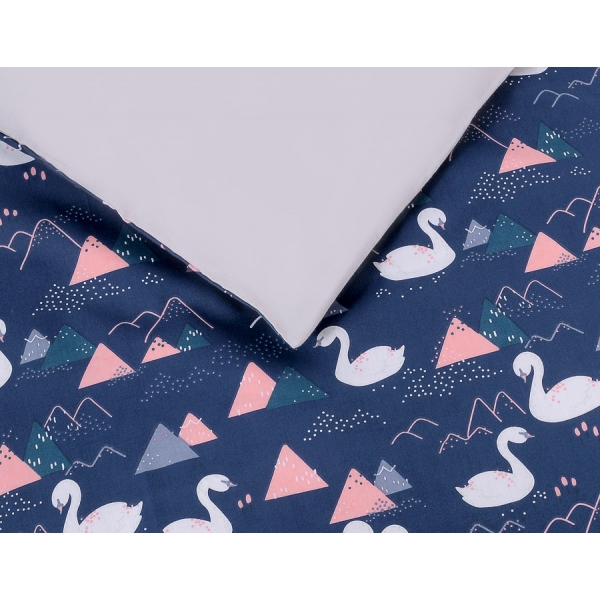 Babybettwäsche Set 5-tlg mit Moskitonetz - Schwäne dunkelblau