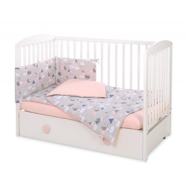 Babybettwäsche Set 5-tlg mit Moskitonetz - Schwäne grau