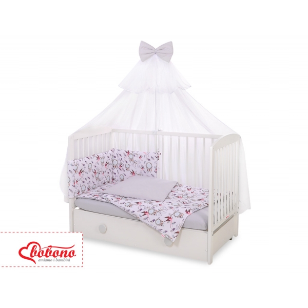 Babybettwäsche Set 5-tlg mit Moskitonetz - Schwalben rosa