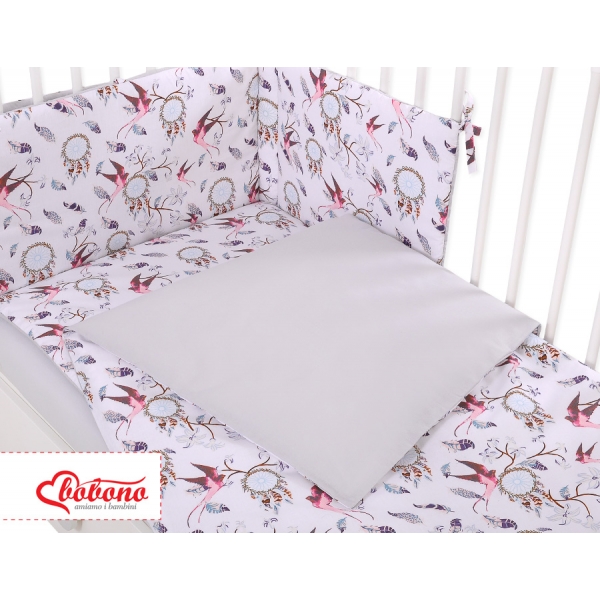 Babybettwäsche Set 5-tlg mit Moskitonetz - Schwalben rosa