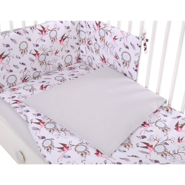 Babybettwäsche Set 5-tlg mit Moskitonetz - Schwalben rosa