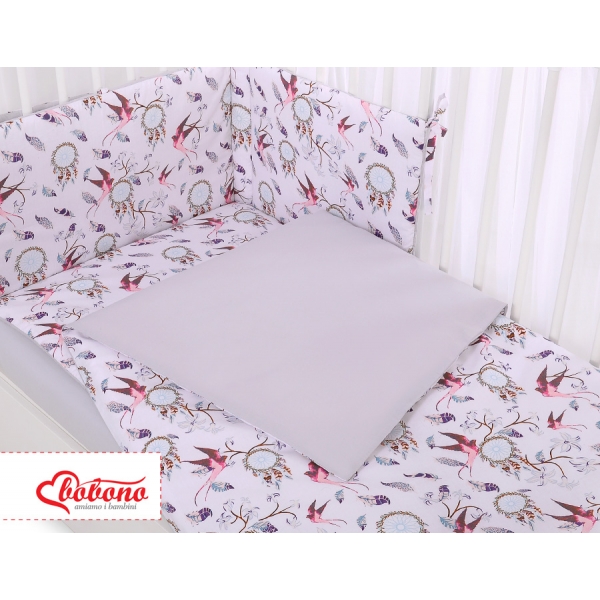 Babybettwäsche Set 5-tlg mit Moskitonetz - Schwalben rosa