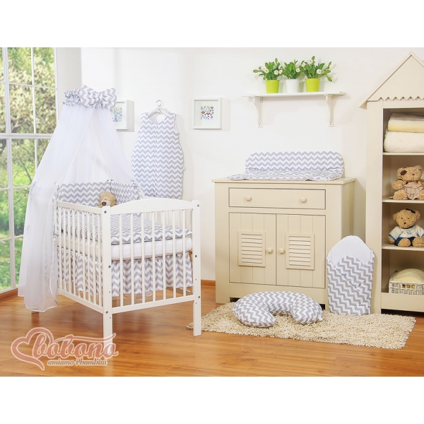 Babybettwäsche Set 5-tlg mit Moskitonetz - Simple Chevron grau
