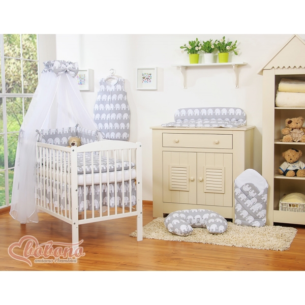 Babybettwäsche Set 5-tlg mit Moskitonetz - Simple Elefanten grau