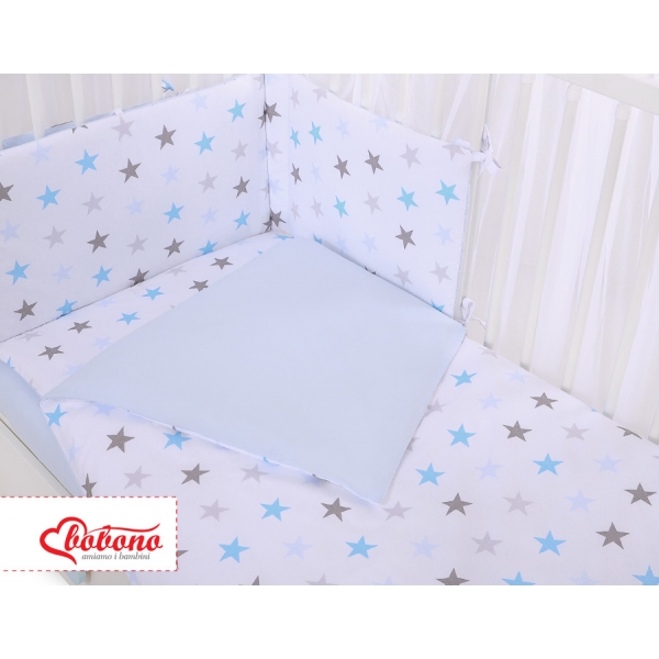 Babybettwäsche Set 5-tlg mit Moskitonetz - Sternen grau -blau
