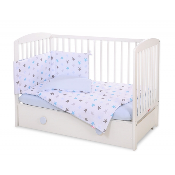 Babybettwäsche Set 5-tlg mit Moskitonetz - Sternen grau -blau