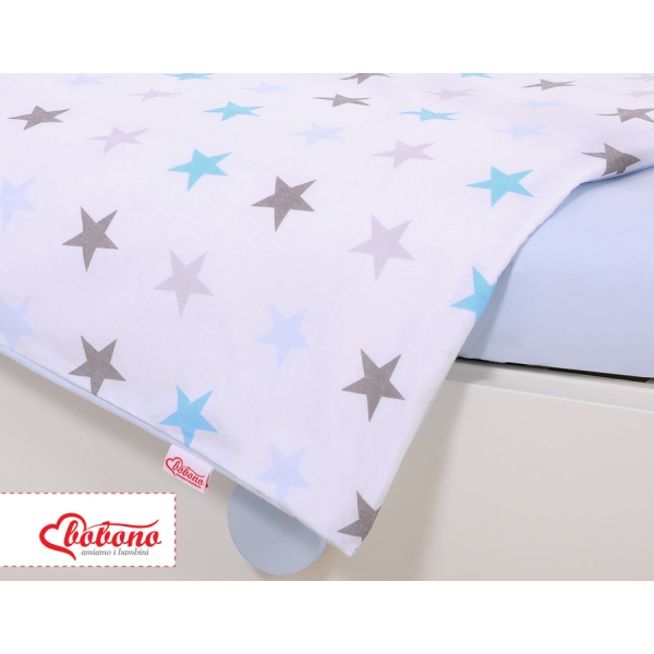 Babybettwäsche Set 5-tlg mit Moskitonetz - Sternen grau -blau