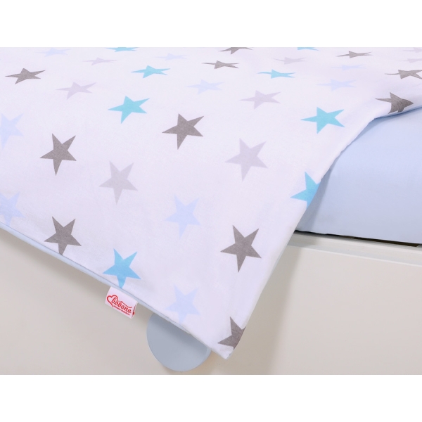 Babybettwäsche Set 5-tlg mit Moskitonetz - Sternen grau -blau