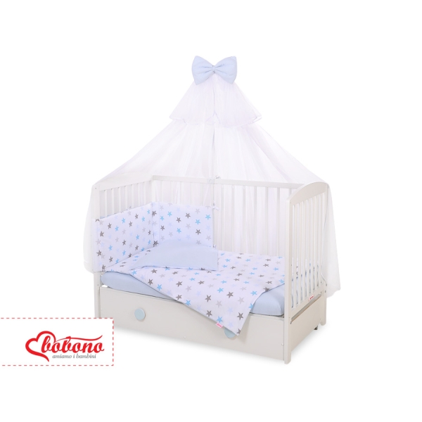 Babybettwäsche Set 5-tlg mit Moskitonetz - Sternen grau -blau