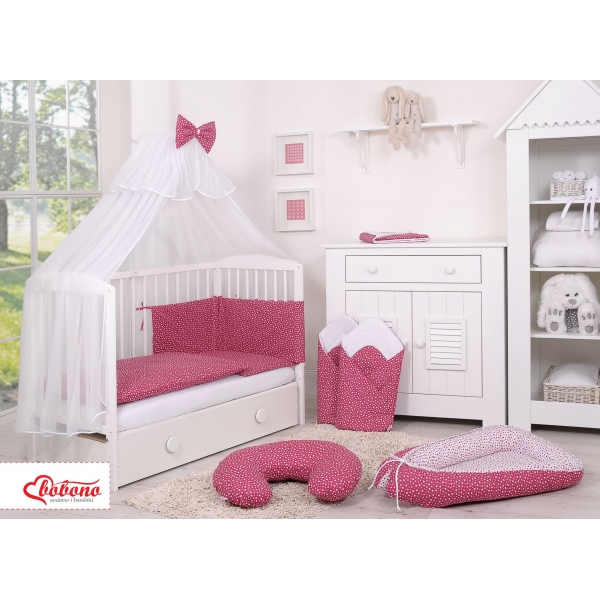 Babybettwäsche Set 5-tlg mit Moskitonetz - weinrote Sternchen