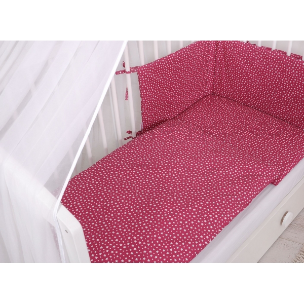 Babybettwäsche Set 5-tlg mit Moskitonetz - weinrote Sternchen